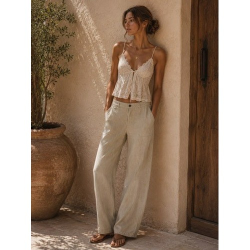 Lafayette 148 New York Linen Straight-Leg Pants in Light Beige